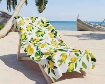 Lemon Beach Towel, Mediterranean Lemon Towel, Italian Coastal Summer Towel, Floral Lemons Pool Towel, Summer Women Gifts for Mom
