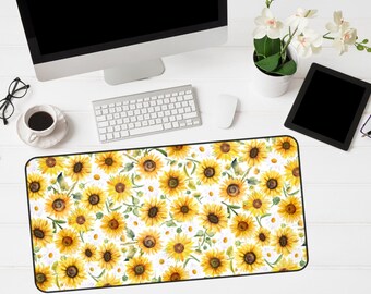 Sunflower Desk Mat, Sunflowers Desk Decor, Sunflower Womens Office Decor, Yellow Floral Desk Mat, Daisy Sunflower Desk Pad, Gifts for Her