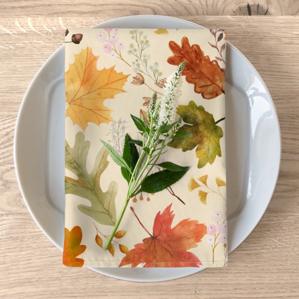 Fall Napkins, Autumn Napkins, fall leaves napkins, autumnal floral napkins, fall colorful leaves napkin set, Thanksgiving dining napkins