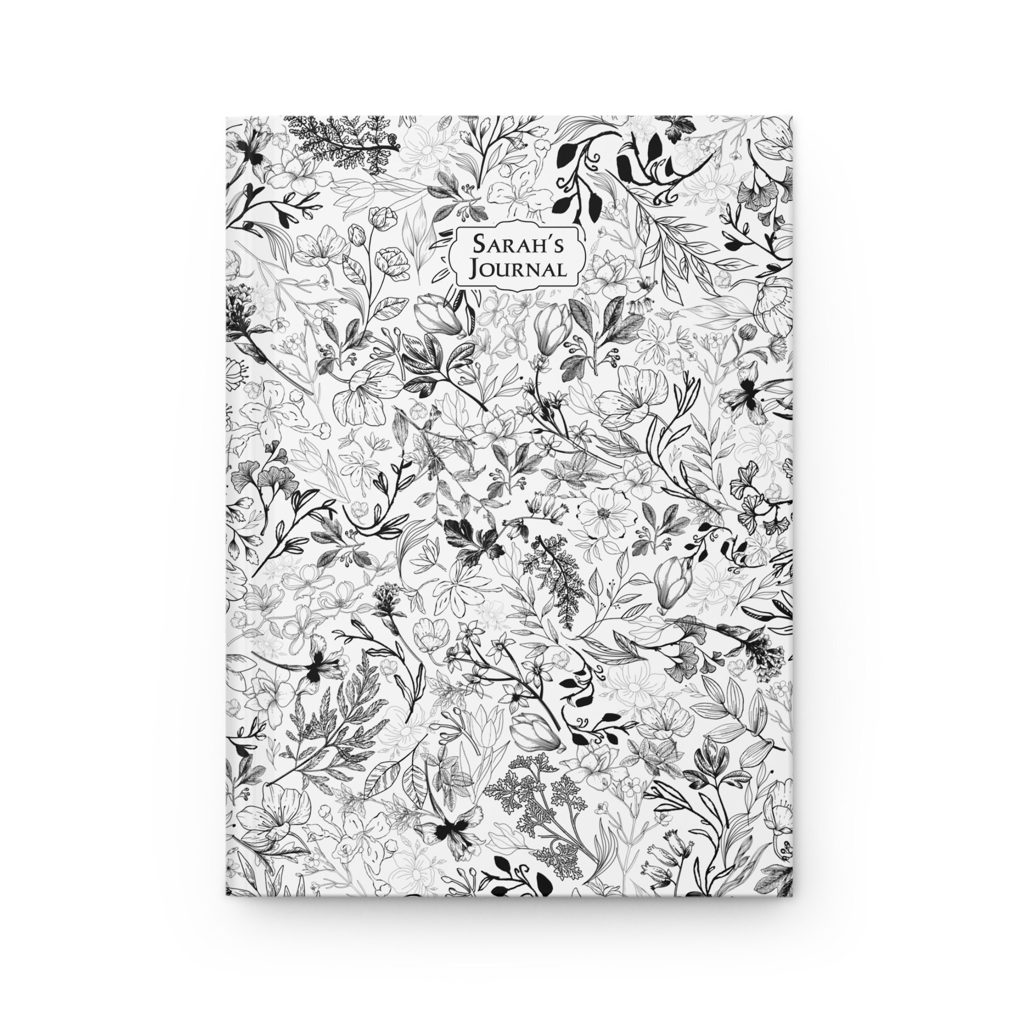 Black and White Journal, Black Floral Journal, Chinoiserie Black Notebook, Custom Black White Floral Journal, Personalized Womens Journal