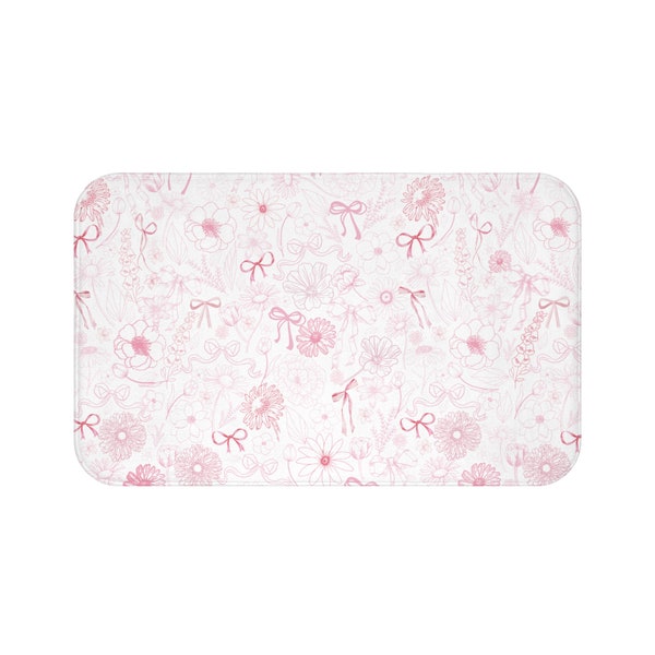 Girls Bathroom Mat, Pink Bows Bath Mat, Pink Preppy Bathmat, Coquette bathmat, Bath mat for girls bathroom flowers, floral pink bathmat