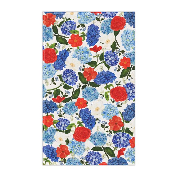 Set di strofinacci da cucina con ortensie blu: strofinacci da cucina in cotone floreale - Italia