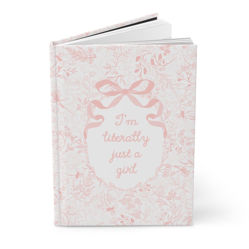 Pink Bow Journal, Im literally just a girl, Pink Chinoiserie Notebook, Girly Preppy Journal, Gifts for Her, Girly Gifts, Trendy girl gifts image 3