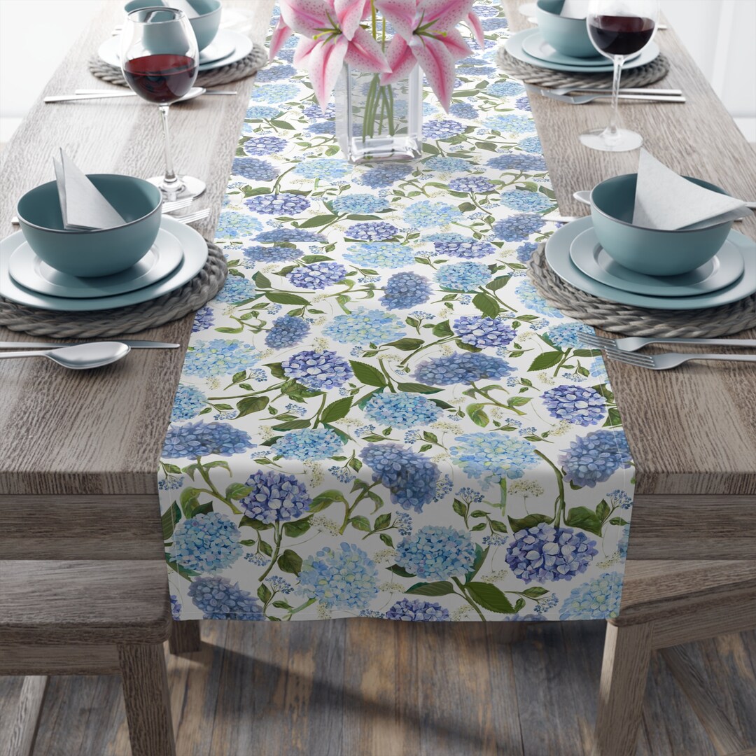Hydrangea Table Runner Blue Hydrangeas Table Runner Etsy