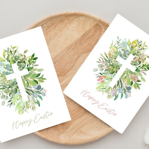 Cartes Joyeuses Pâques, Jeu de cartes Croix de Pâques, Pack de cartes Croix de Pâques aquarelle, Carte de Pâques personnalisée, Cartes Croix chrétienne de Pâques