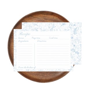 Toile-receptkaarten, chinoiserie-receptkaarten, Grand Millennial-receptnotities, lichtblauwe bloemen bakcadeaus voor vrouwen, cadeaus voor moeder