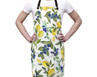 Apron, lemon apron, lemons blueberry apron, lemon kitchen apron, summer apron, gift for mom, gift for grandma, Italian lemons apron, aprons