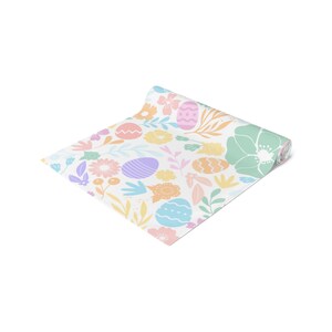Easter Table Runner, Easter Table Decor, Pastel Easter Dining Table Runner, Easter Eggs Flowers Table Runner, Easter Tablecloth image 7