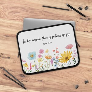 Christian Laptop Sleeve, Scripture laptop cover, bible verse laptop sleeve, Christian floral laptop case, Christian Ebook cases image 3