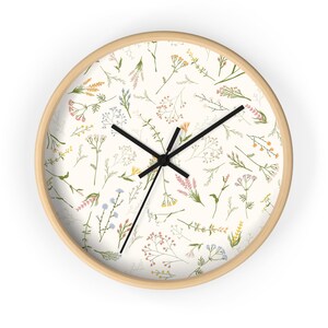Floral Wall Clock, Boho Wall Clock, boho floral wall decor, boho flower clock, wildflower Wall Clock, botanical decor, women’s office decor image 2