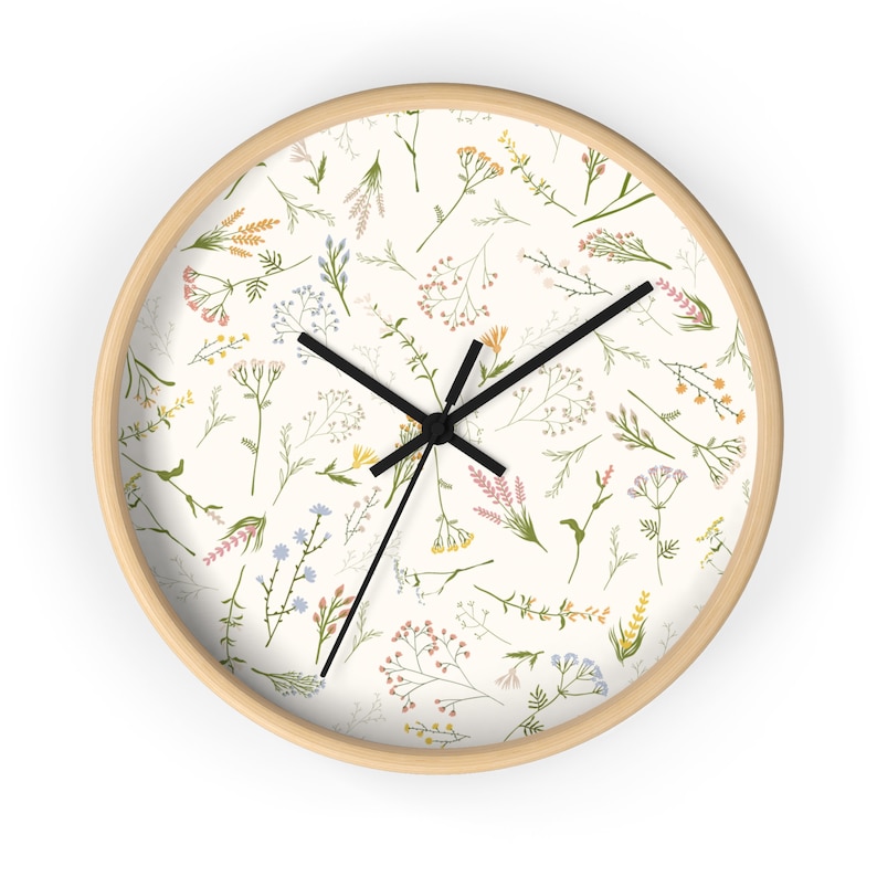 Floral Wall Clock, Boho Wall Clock, boho floral wall decor, boho flower clock, wildflower Wall Clock, botanical decor, women’s office decor image 2