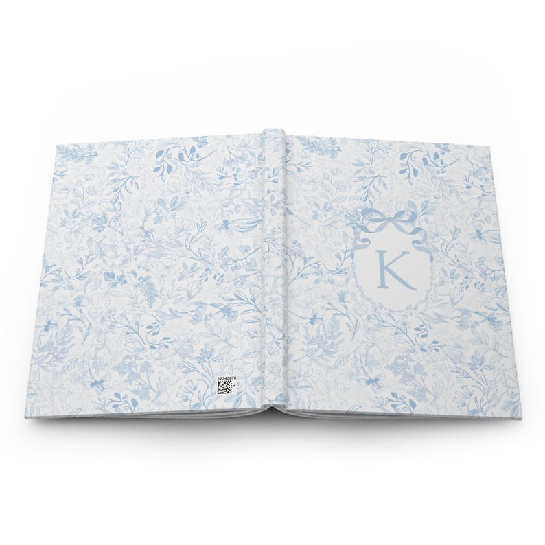 Light Blue Floral Initial Journal, Customized Notebook Blue Flower, Preppy Blue Bow Letter Journal, Daughter Gift for Her Girlfriend image 3