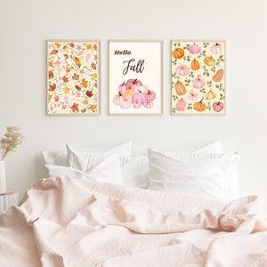 Impresiones de color rosa otoñal, conjunto de 3 impresiones de color rosa otoñal, arte de pared de color rosa otoñal, decoración de pared de color rosa otoñal, carteles de acuarela de color rosa otoñal, arte de pared femenino de otoño