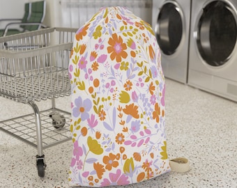 Retro flower Laundry Bag, floral Laundry Bag, college dorm essentials, womens Laundry Bag, Christmas gift girl, retro floral laundry sack