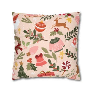 Pink Christmas Pillow Cover, Pink Holiday Pillow Cover 18x18, Pink Christmas decor, preppy Christmas pillow cover, pink winter pillow covers
