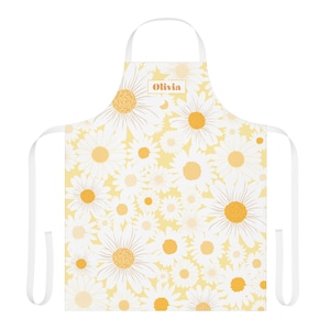 Delantal personalizado, delantal personalizado, delantal de margaritas, delantal con nombre de flor, delantal floral personalizado, regalo de repostería, regalo de Navidad para mamá, delantal de mamá