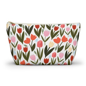 Tulip Toiletry Bag, Tulips Makeup Bag, Floral Cosmetic Bag, Colorful Tulips Travel Pouch, Flower Pencil Pouch, Gifts for her, gift for mom