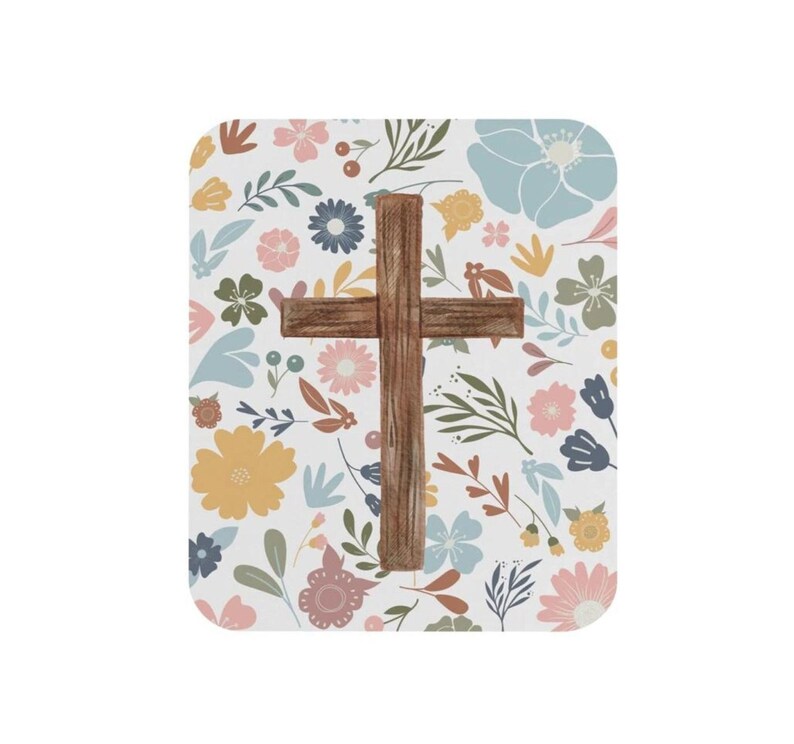 Christian Mouse Pad, Floral Cross Mouse Pad, Christian flower desk decor, Christian gifts women, Christian womens office decor, gift for mom image 2