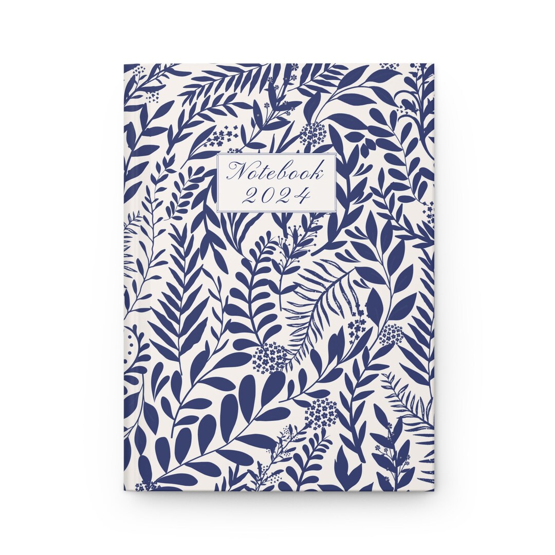 Blue Floral Journal, Custom Blue Pattern Notebook, Royal Blue Leaves ...