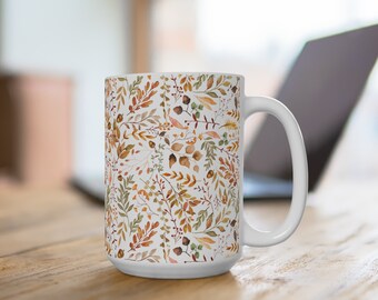 Fall Mugs, Autumn Mug, Fall Floral Mug, Botanical Leaves Mug, Boho Plant Coffee Mug, Floral Fall Ceramic Mug, Autumn Tea Mug
