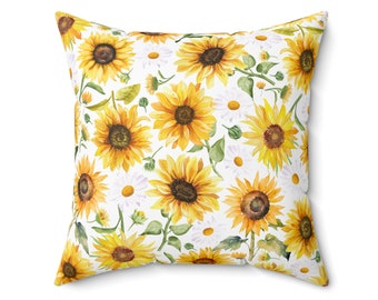 Sunflower Pillow, Sunflowers Decorative Pillow, Sunflower Daisy Throw Pillow, Yellow White Floral Pillows, Summer Flower Pillow, Mom Gifts