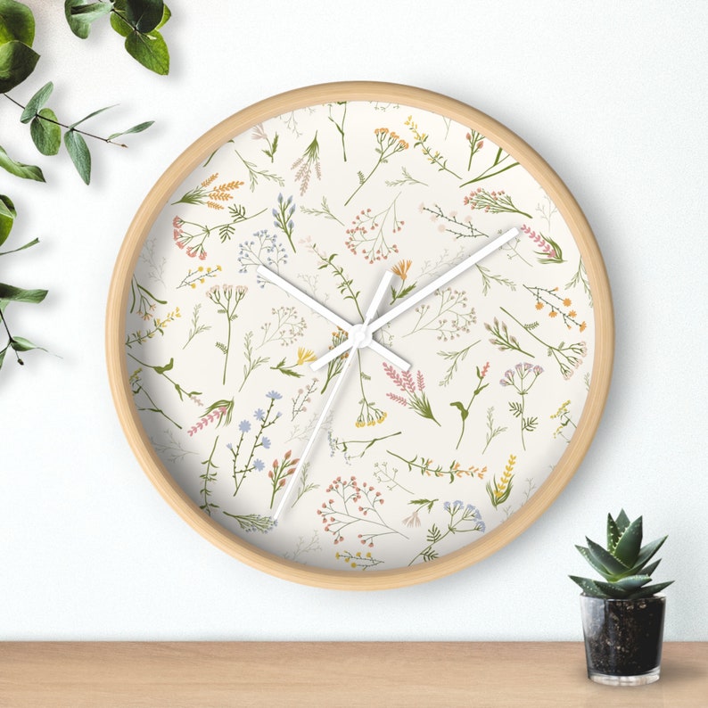 Floral Wall Clock, Boho Wall Clock, boho floral wall decor, boho flower clock, wildflower Wall Clock, botanical decor, women’s office decor image 10