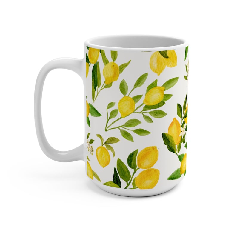 Lemon Mug, Watercolor Lemons Coffee Mug, Italian Lemon Tea Mug, Mediterranean Ceramic Mug, Summer Gifts Women, Gifts for Mom Grandma image 2