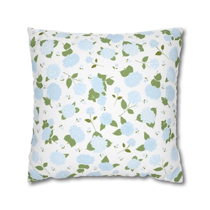 Blue Hydrangea Pillow Covers, Grand Millennial Decor, light blue white floral pillow cover, soft blue coastal flower decor, hydrangea pillow