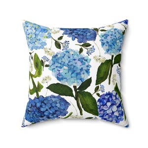 Hydrangea pillow, Hydrangeas Square Pillow, Hydrangea pillows, summer floral blue white flower pillow, blue Hydrangea pillow decorative