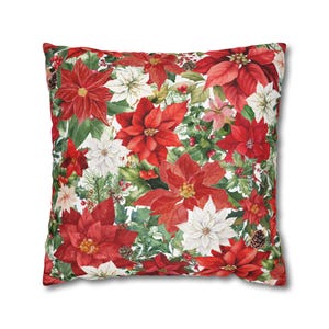 Poinsettia Pillow Cover Christmas Floral Pillow Traditional Holiday Decor Poinsettias Winter Flower Pillow Covers 18x Red Gold 24x24