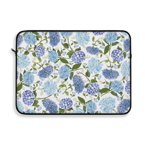 Hydrangea Laptop Sleeve, Blue Floral Laptop Cover, Blue Hydrangeas Laptop Cover, Blue White Flower Laptop Case, Gifts for Mom