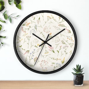 Floral Wall Clock, Boho Wall Clock, boho floral wall decor, boho flower clock, wildflower Wall Clock, botanical decor, women’s office decor image 4