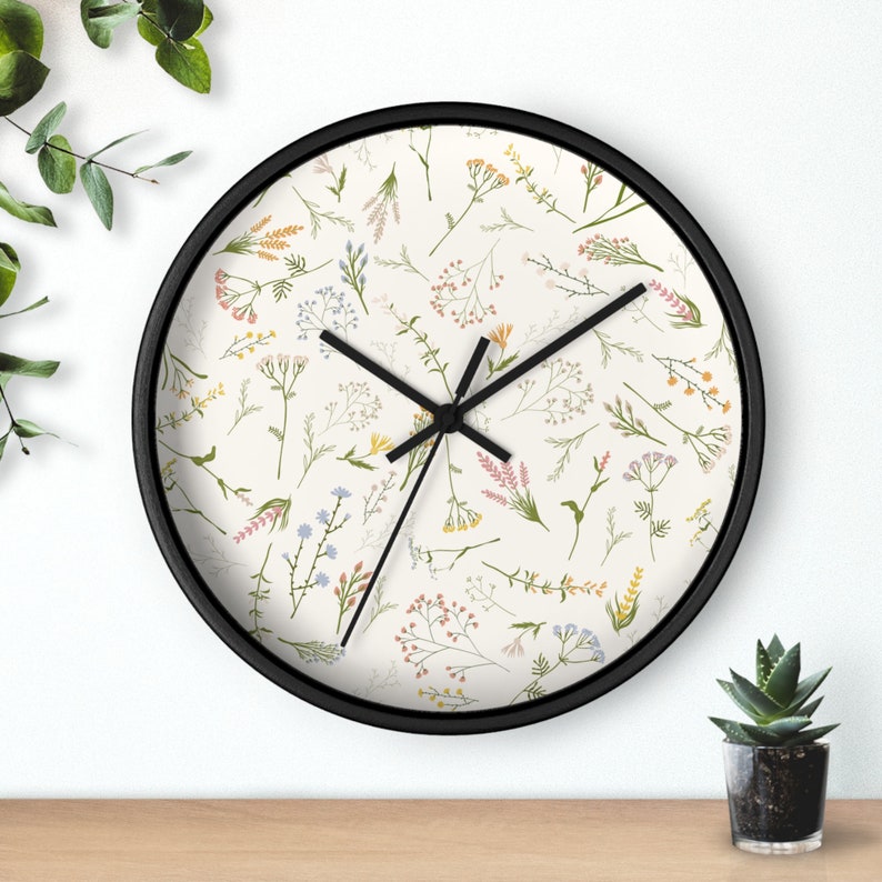 Floral Wall Clock, Boho Wall Clock, boho floral wall decor, boho flower clock, wildflower Wall Clock, botanical decor, women’s office decor image 4