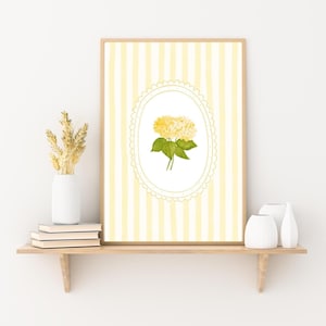 Butter Yellow Floral Print Trendy Wall Art Yellow Flower Wall Decor Yellow Nursery Print Chic Butter Yellow White Stripe Wall Art Apartment