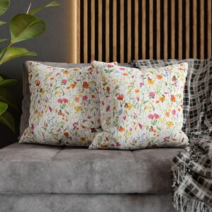 Spring Pillow Covers, Watercolor Spring Floral Pillow Cover 20x20, Colorful Wildflower Garden Pillows, Summer Spring Flower Decor image 6