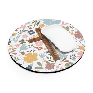 Christian Mouse Pad, Floral Cross Mouse Pad, Christian flower desk decor, Christian gifts women, Christian womens office decor, gift for mom image 6