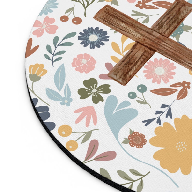 Christian Mouse Pad, Floral Cross Mouse Pad, Christian flower desk decor, Christian gifts women, Christian womens office decor, gift for mom image 5