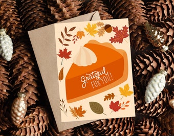 Thanksgiving cards, grateful for you card custom, Thanksgiving card set, pumpkin pie Thanksgiving card, Personalized Thanksgiving card