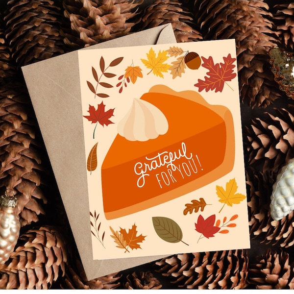 Thanksgiving cards, grateful for you card custom, Thanksgiving card set, pumpkin pie Thanksgiving card, Personalized Thanksgiving card