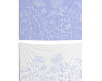 Tapestry wall hanging, purple tapestry, boho lavender flower tapestry, purple white wildflower wall decor, gift for her, dorm wall decor