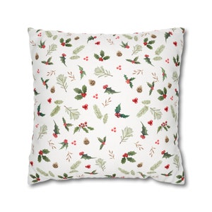 Winter Pillow Covers Watercolor, Holly Pine Berries Pillow Cover, Christmas Botanical pillow cover 18x18, winter holly pillowcase green red