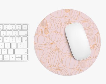 Pink Pumpkin Mouse Pad, Fall Pink Desk Decor, Autumn Womens Office Decor, Pink Halloween Mousepad, Fall Pumpkin pink desk mat