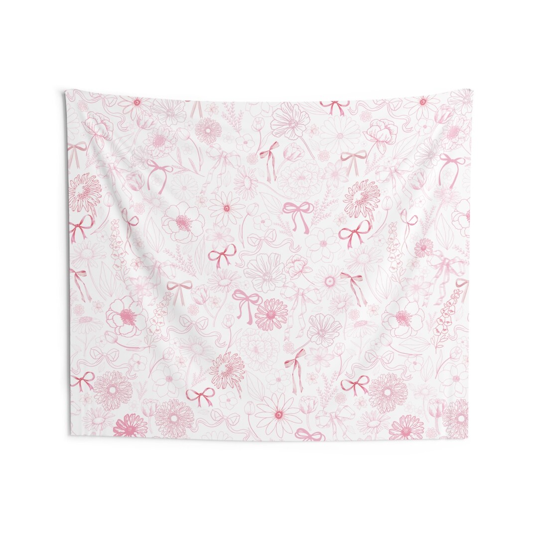 Coquette Tapestry Wall Hanging, Pink Coquette Wall Decor, Pink Bows ...