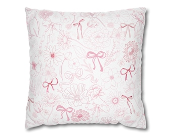 Funda de almohada Coquette, funda de almohada con lazos rosas, decoración con lazo de flores rosas, decoración para dormitorio de niñas, funda de almohada rosa preppy, decoración para dormitorio Coquette rosa