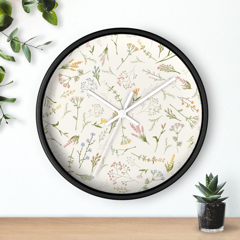 Floral Wall Clock, Boho Wall Clock, boho floral wall decor, boho flower clock, wildflower Wall Clock, botanical decor, women’s office decor image 8
