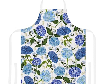 Delantal de hortensias, delantal de hortensias azules, delantal de verano, delantal floral, delantal de flores blancas y azules, regalo del día de la madre para mamá abuela, regalo de cocina