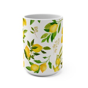Lemon Mug, Watercolor Lemons Coffee Mug, Italian Lemon Tea Mug, Mediterranean Ceramic Mug, Summer Gifts Women, Gifts for Mom Grandma image 4