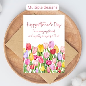 Carte de fête des mères pour des amis, cartes de fête des mères de petite amie, cartes de fête des mères heureuses florales pour un ami personnalisées avec des enveloppes
