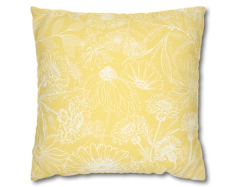 Spring Pillow Cover, Yellow White Floral Decor, Bright Summer Flower Pillows, Daisy Dandelion Sunflower Throw Pillow Covers 20x20
