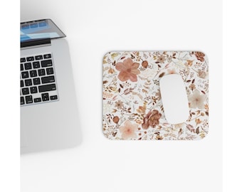Floral boho Mouse pad, beige Flower mousepad, fall autumn floral desk decor, earth tone cream boho floral mouse pad, brown colors desk mat